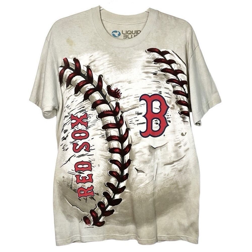 Liquid Blue Boston Red Sox Beige Gray Graphic T-Shirt Medium